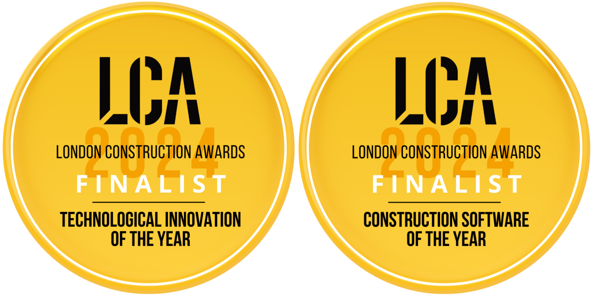 Technological Innovation of the Year and Construction Software of the Year badges for finalists in London Construction Awards
