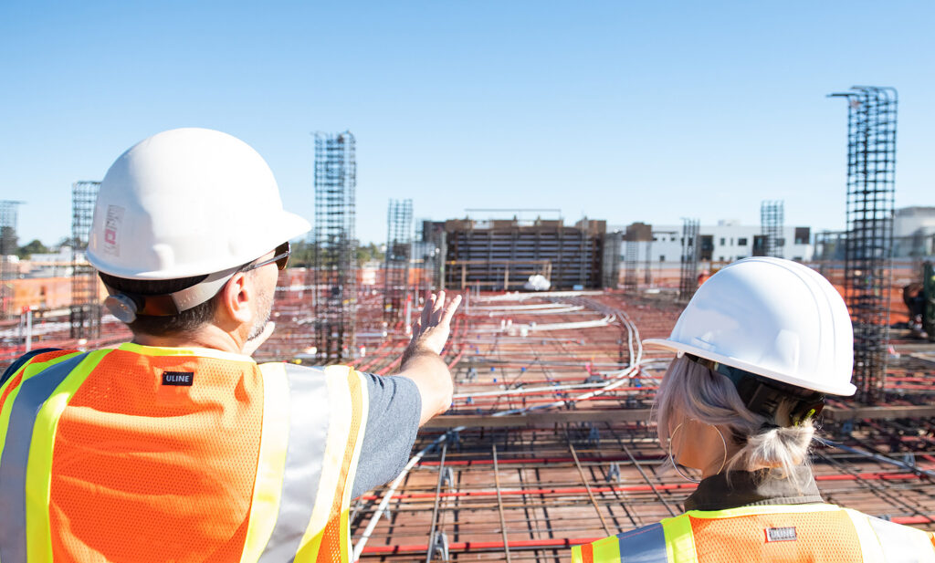 Observing the works on construction site